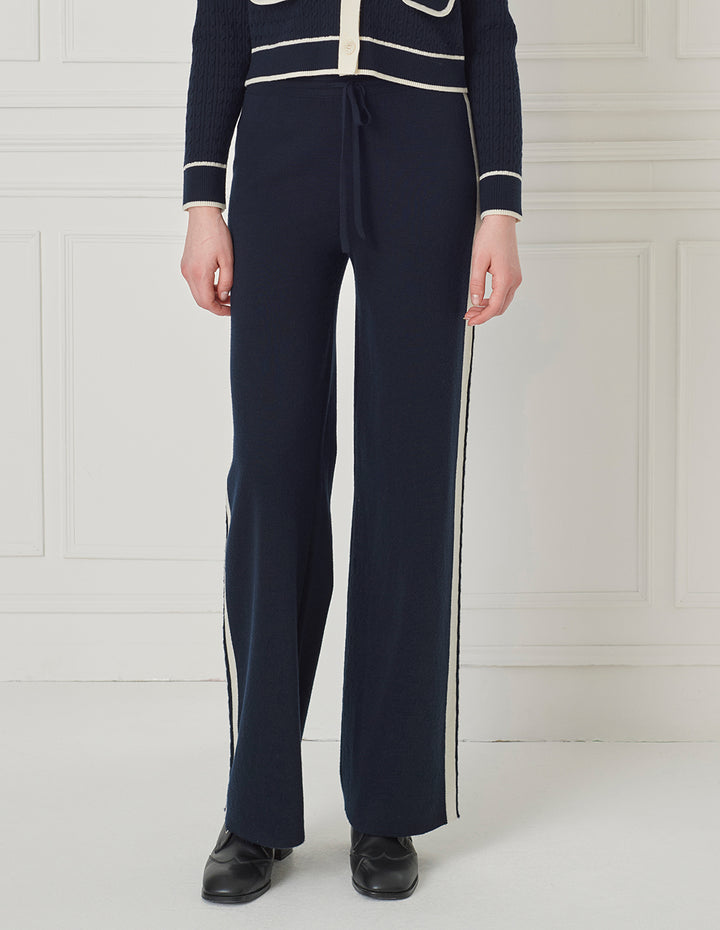 BORA AKSU Contrast-Color Striped Wide-Leg Straight Wool Pants