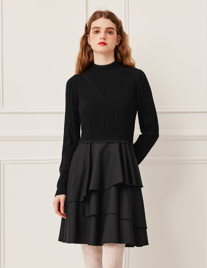 BORA AKSU Mock Neck Knit Top with Layered Ruffle Skirt Dress