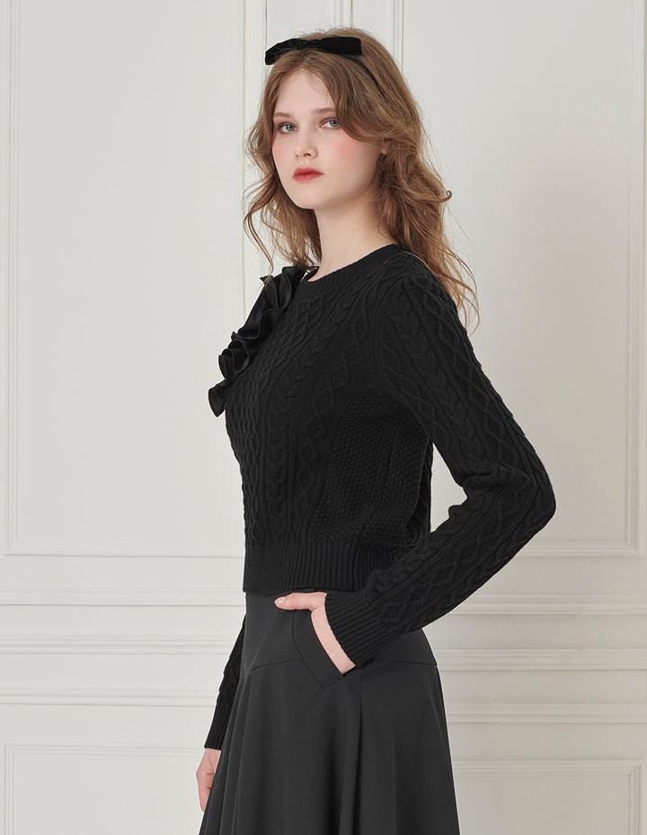 BORA AKSU Floral crew neck wool button-down sweater