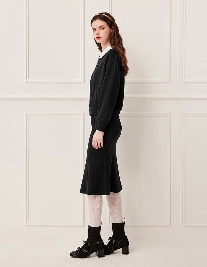 BORA AKSU Notched Collar Zip-Up Hooded Ribbed Sweatshirt