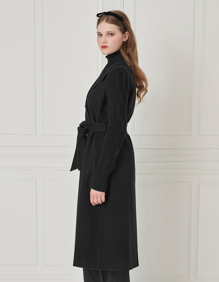 BORA AKSU Lapel Knitted-Sleeve Splicing Double-Breasted Coat
