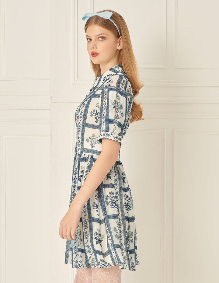 BORA AKSU Puff Sleeve Lapel Printed Dress
