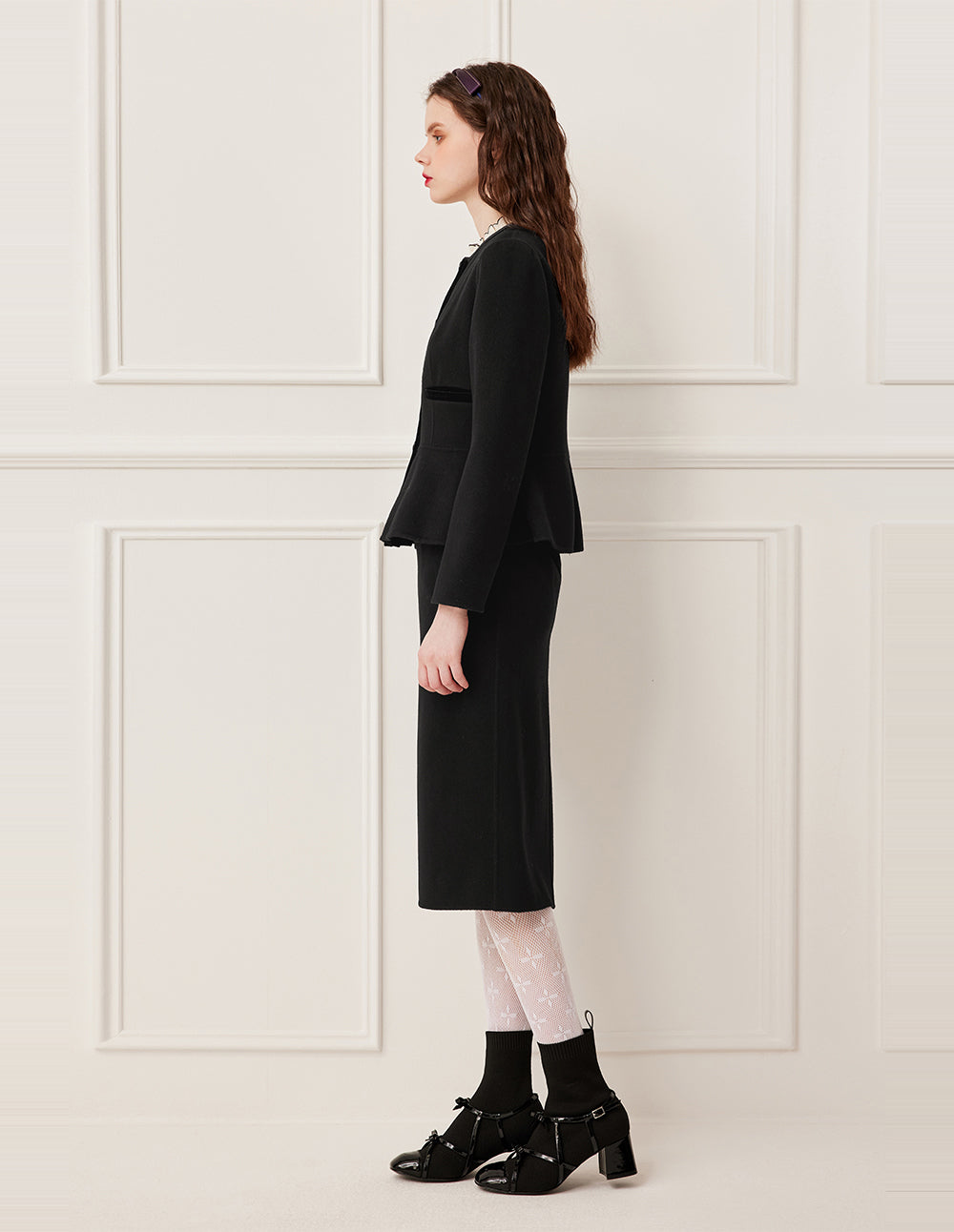 BORA AKSU Round Neck Box Cut Long Sleeve Crop Wool Tweed Jacket