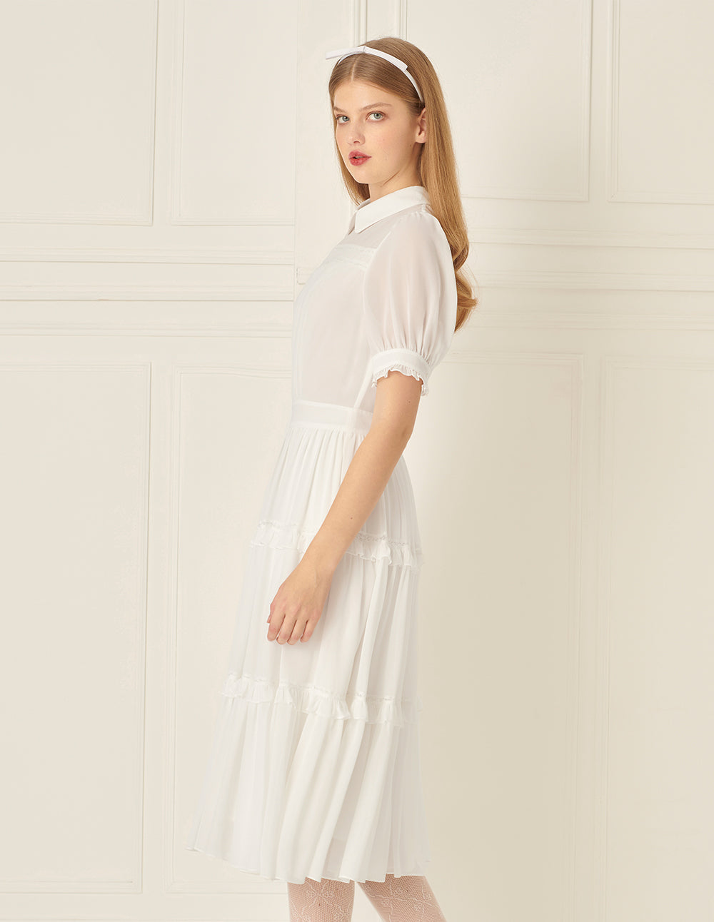 BORA AKSU Lace Puff Sleeve Pleated Dress