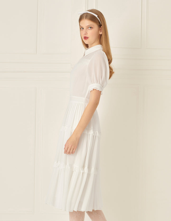 BORA AKSU Lace Puff Sleeve Pleated Dress