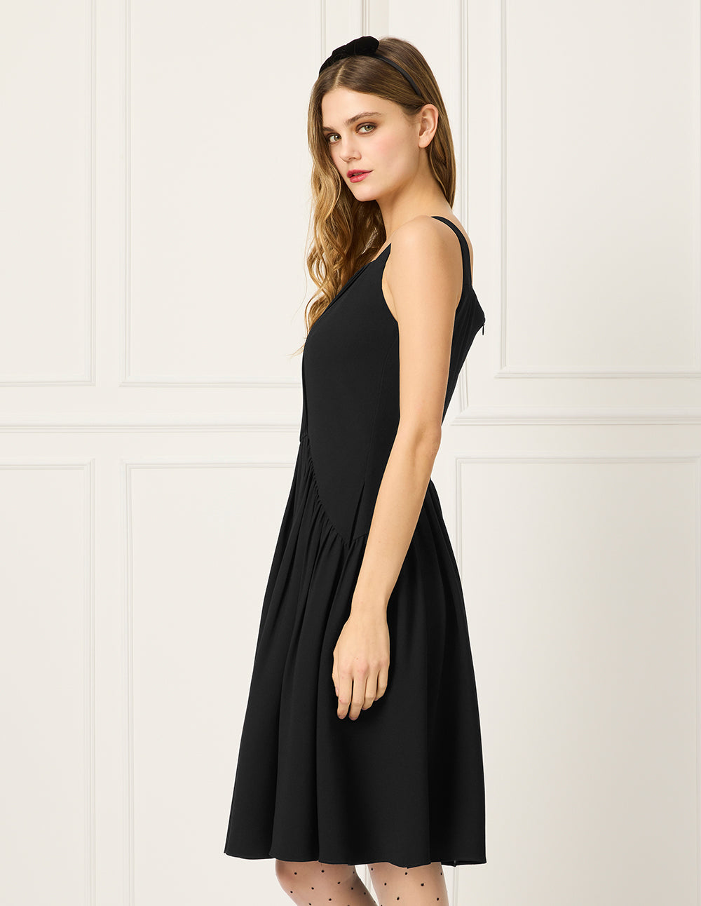 BORA AKSU Diamond-Neck Sleeveless Pin Tuck A-line Midi Dress