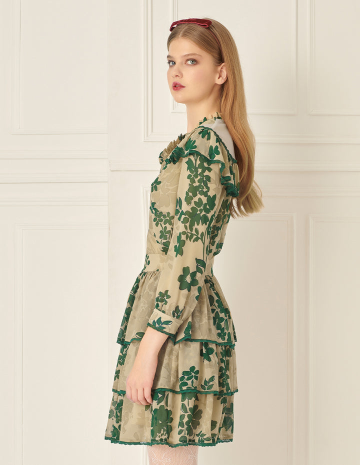 BORA AKSU Romantic Tiered Pleated Skirt With Floral Print Skirt