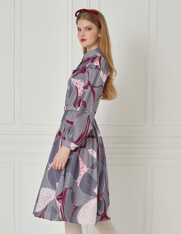 BORA AKSU Shirt-Collar Ruffled Puff Sleeve Printed Midi Dress
