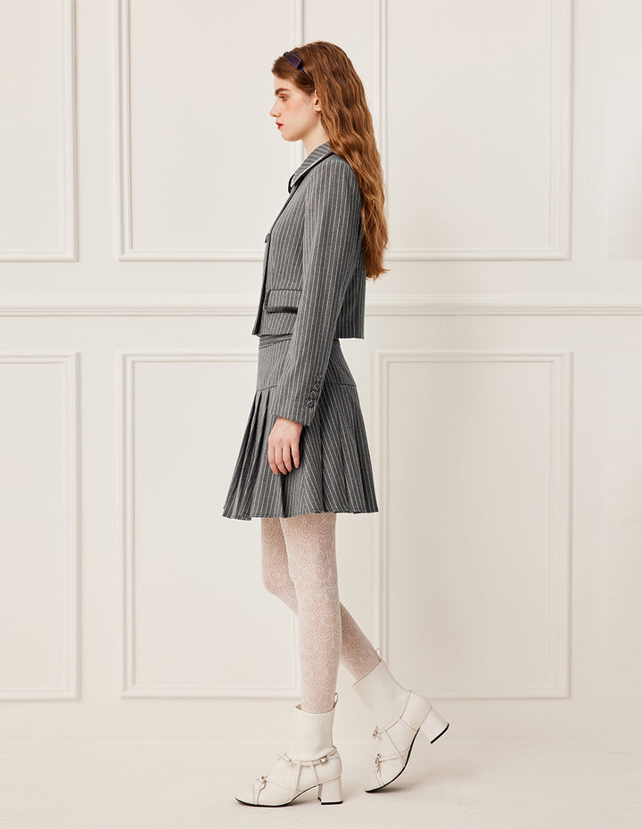 BORA AKSU A-Line High Waist Velvet Pleated Stripe Mini Skirt