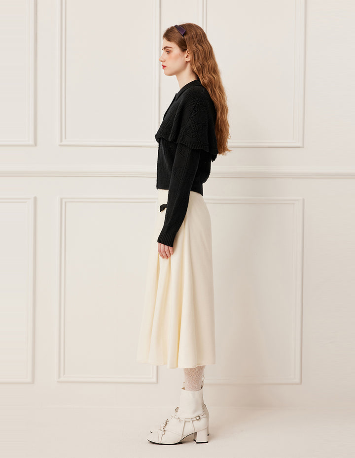 BORA AKSU Black Cape Patchwork Hollow Wool Double-Layer Knit Cardigan