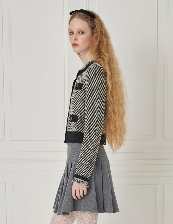 BORA AKSU Crew-Collar Long-Sleeve Striped Cropped Knitted Cardigan