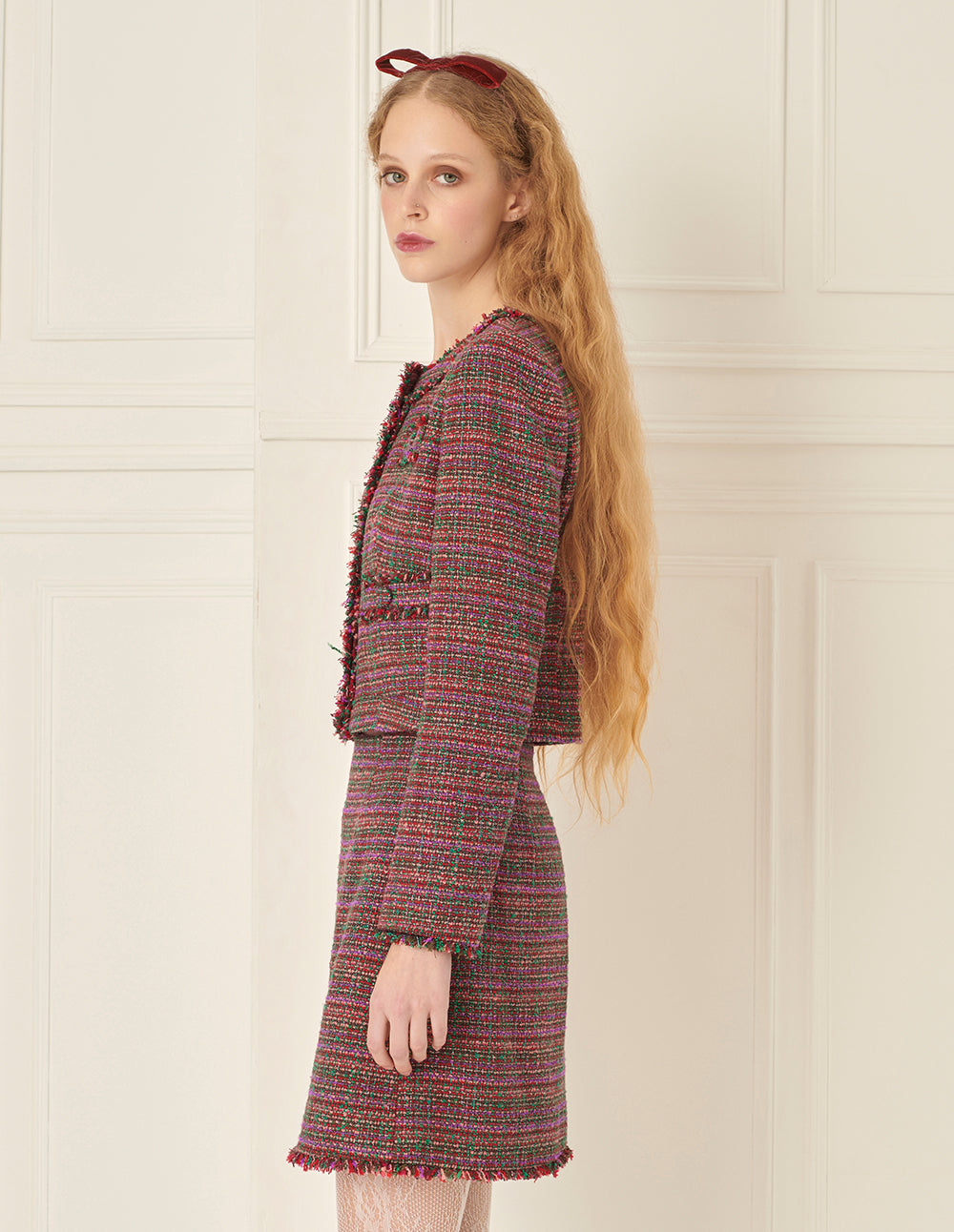 BORA AKSU Retro Mixed Colour Tweed A-Line Skirt