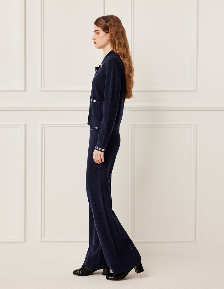 BORA AKSU Navy Blue Straight Leg Wool Knit Pants