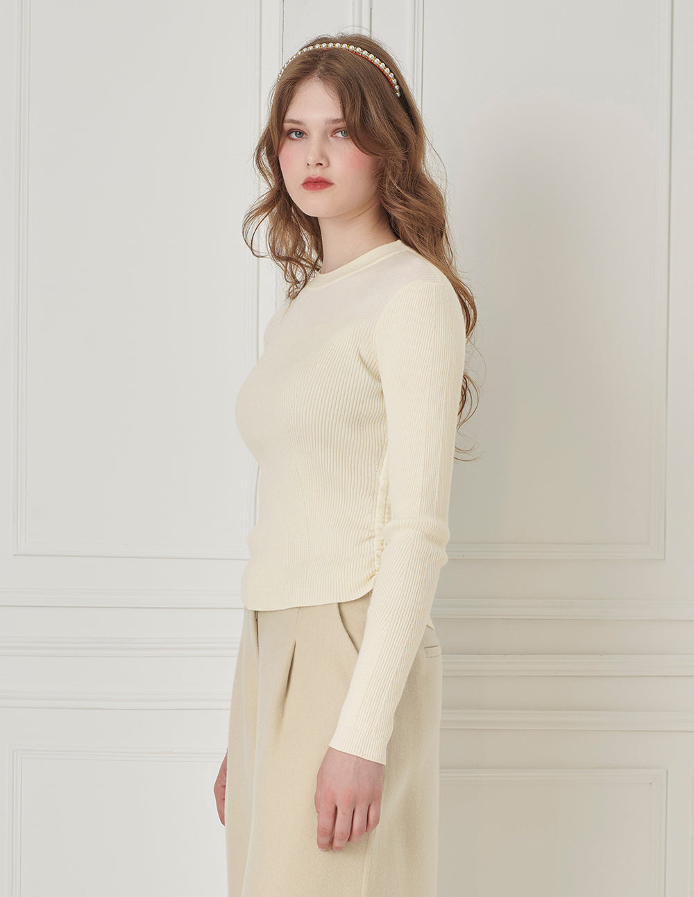 BORA AKSU Round-Neck Side-Drawstring Wool Rib Knit Base Layer