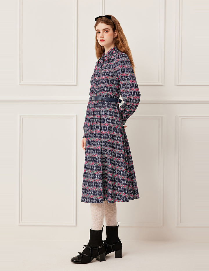 BORA AKSU Stand Collar Long Sleeve Geometric Print Midi Dress