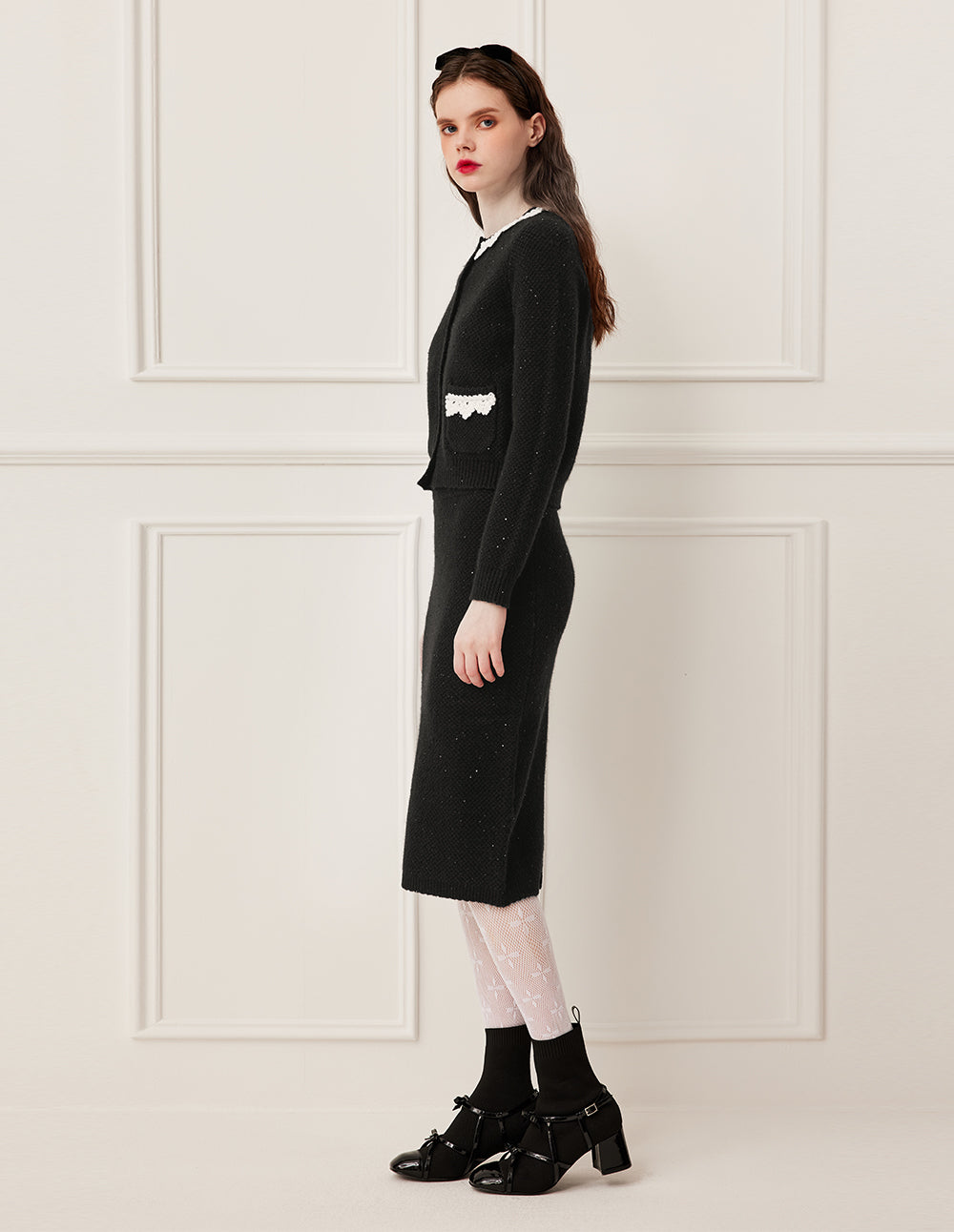 BORA AKSU Straight Fit Sequined Knee-Length Knit Skirt