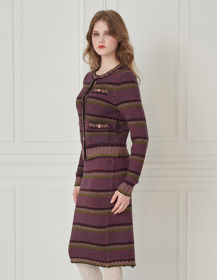 BORA AKSU Tweed  Stripe Wool Knee-Straight Pencil Skirt