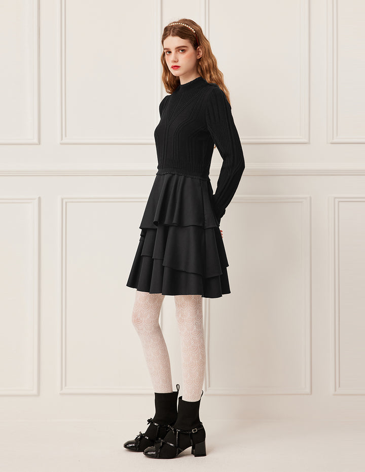 BORA AKSU Mock Neck Knit Top with Layered Ruffle Skirt Dress