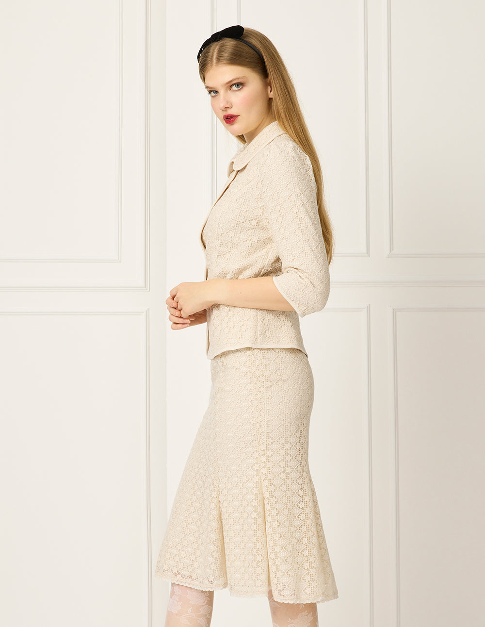 BORA AKSU Lace Knee-Length Fish Tail Skirt