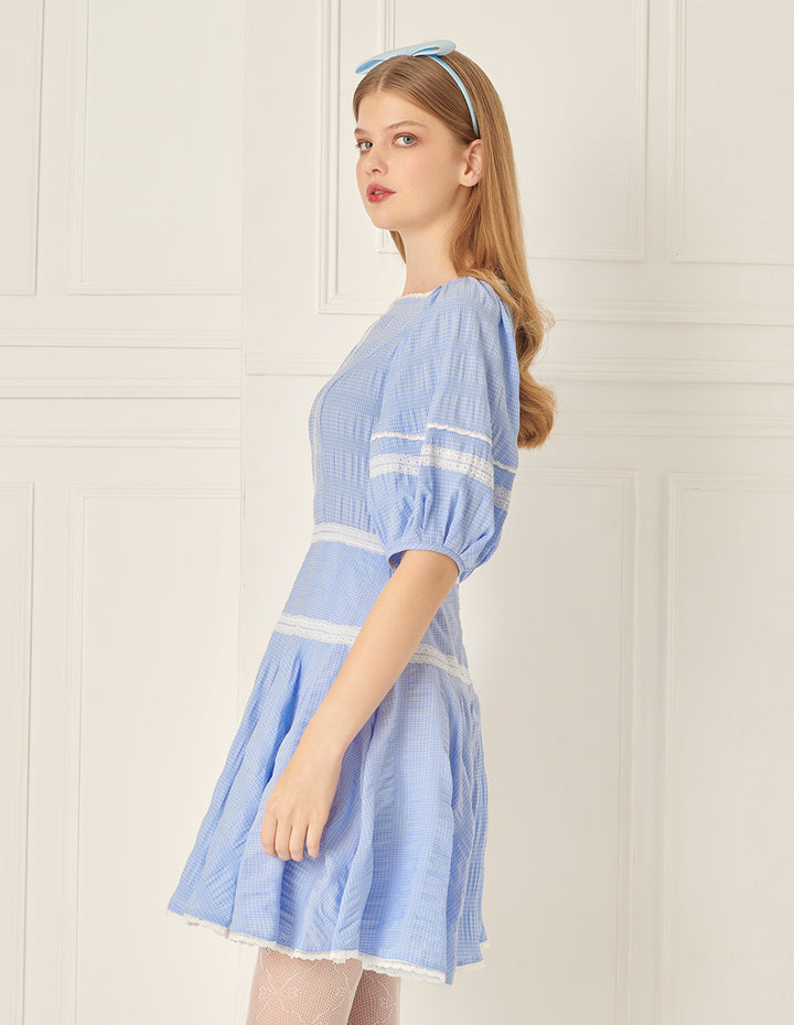 BORA AKSU Puff Sleeve Lace Patchwork Dress