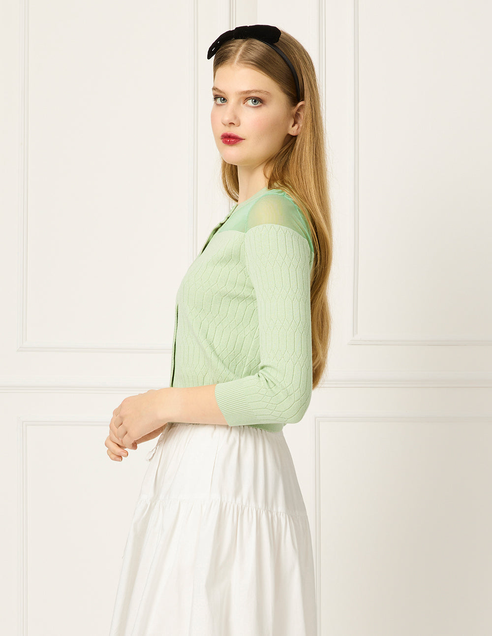 BORA AKSU Round Neck Long-Sleeved Patchwork Knitted Cardigan