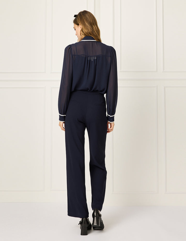 BORA AKSU Bubble Long-Sleeve Contrast-Trim Blouse