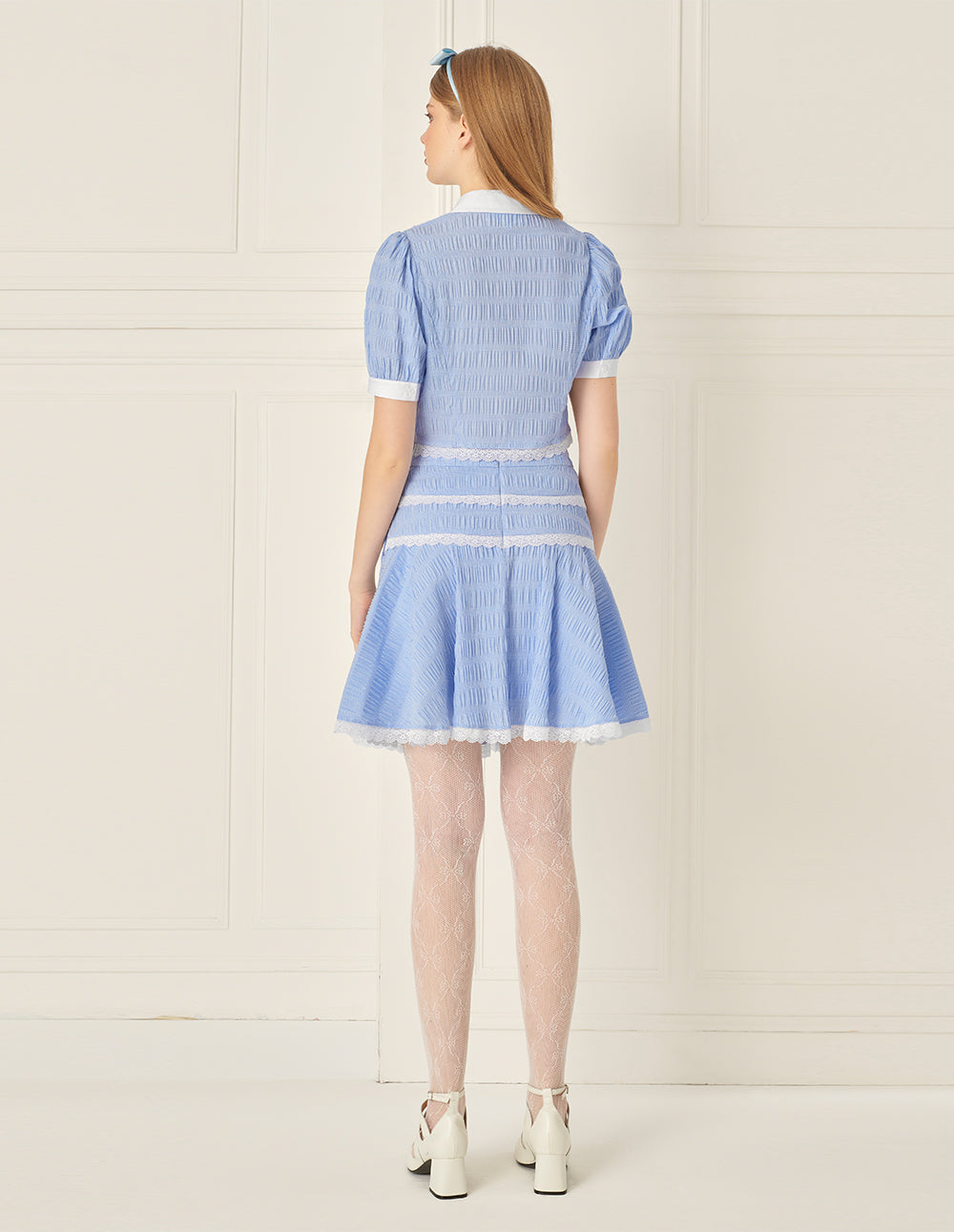 BORA AKSU Puff Sleeve Peter Pan Collar Color Block Lapel Top