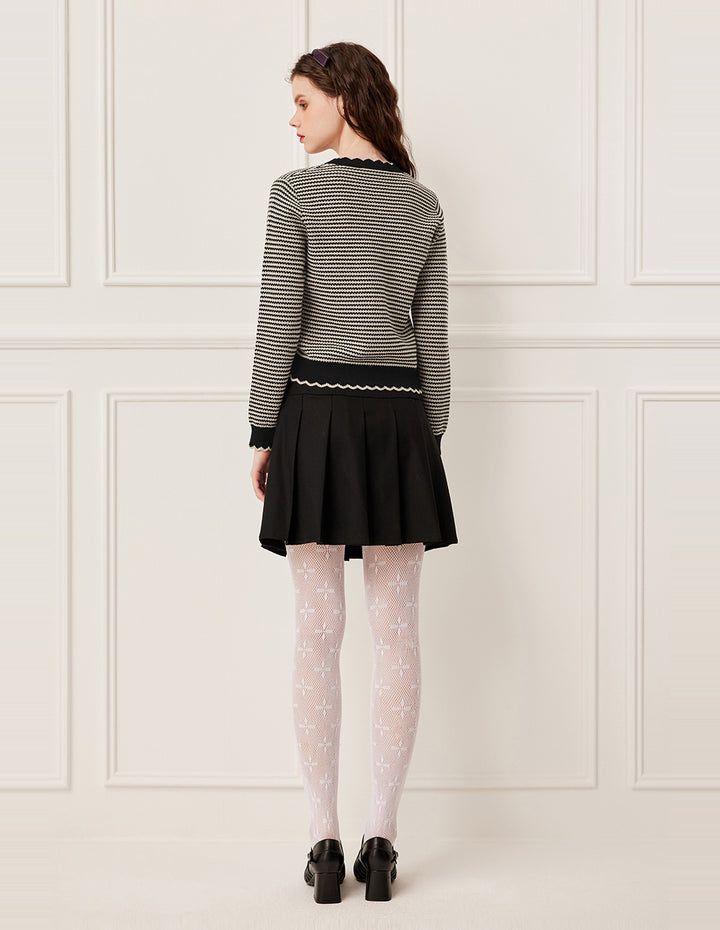 BORA AKSU V-Neck Ruffle Geometric Patterned Knit Cardigan