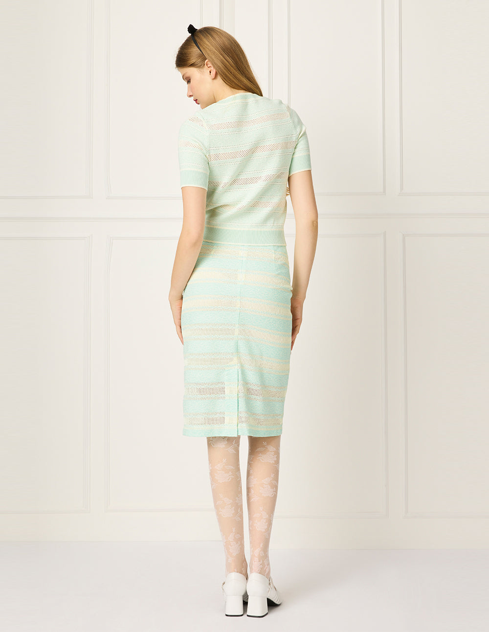 BORA AKSU Striped Straight Knee-Length Knit Skirt