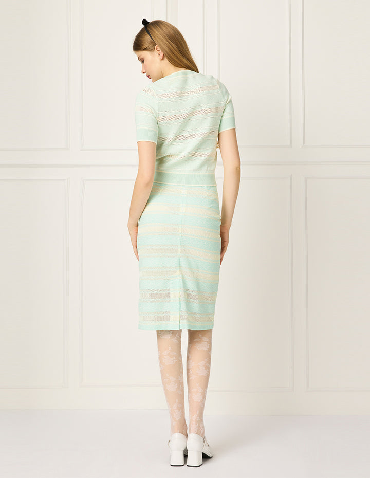 BORA AKSU Striped Straight Knee-Length Knit Skirt