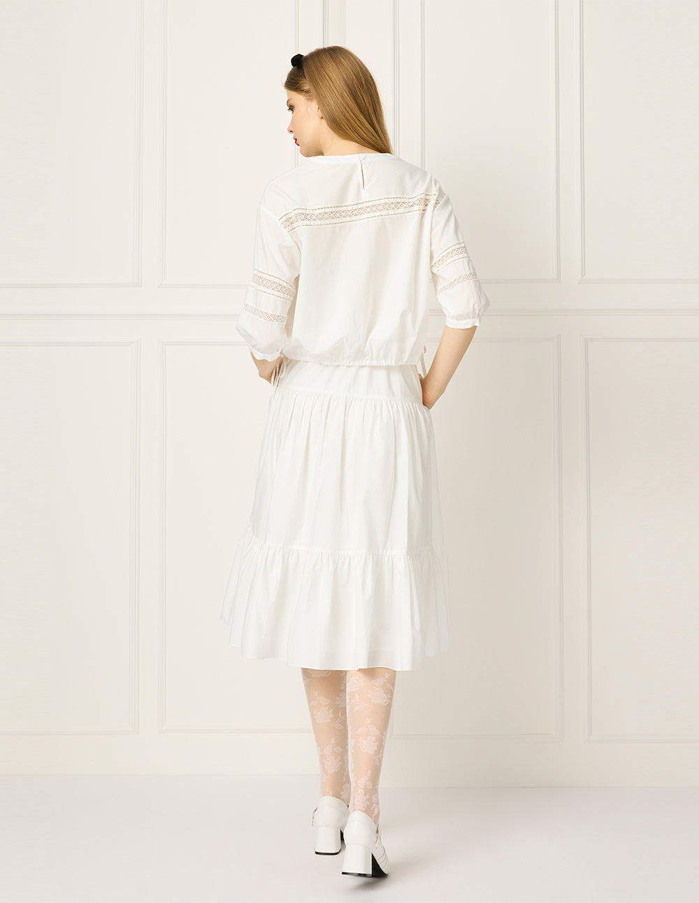 BORA AKSU Round Neck Puff Sleeve Elastic Tie T-Shirt