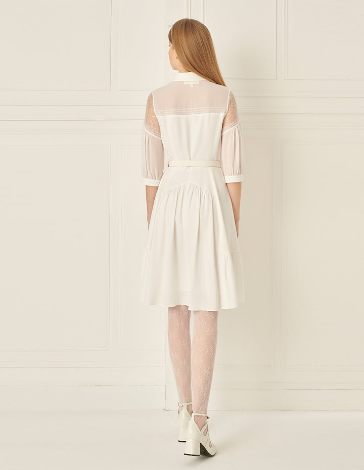 BORA AKSU Puff Sleeve Lace Patchwork Pleated Dress