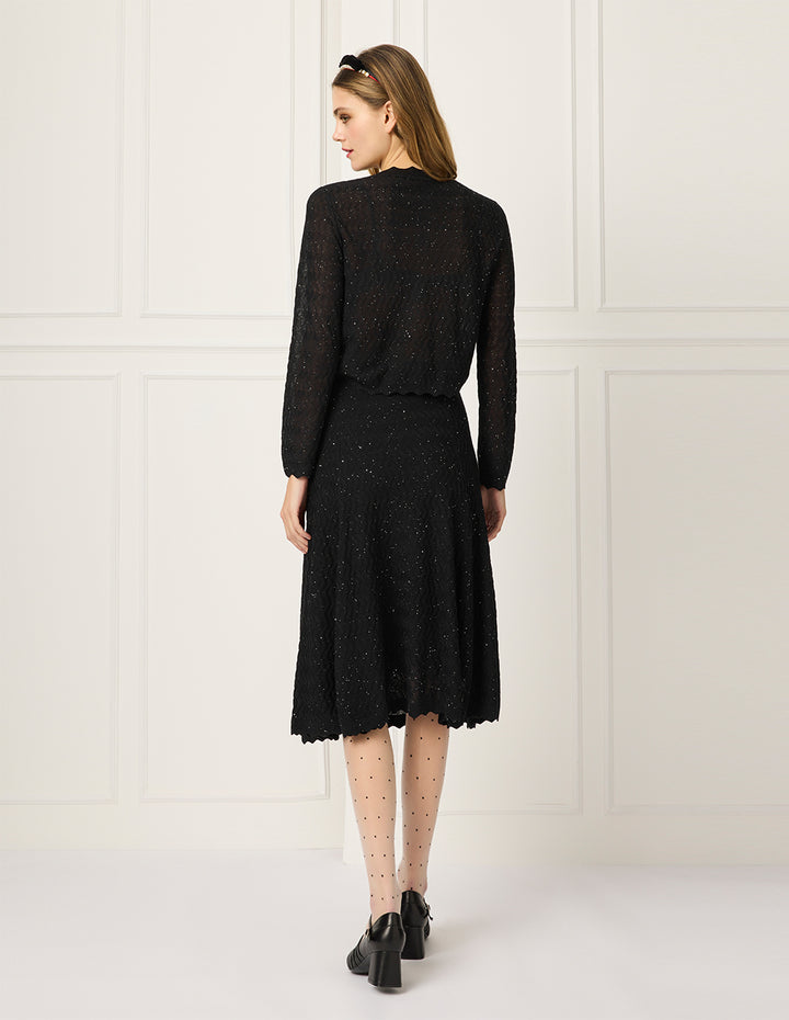 BORA AKSU A-line Sequined Knee-Length Pleated Knitted Skirt