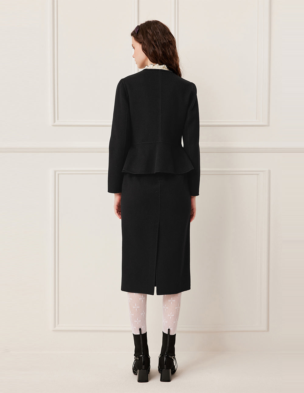 BORA AKSU Round Neck Box Cut Long Sleeve Crop Wool Tweed Jacket