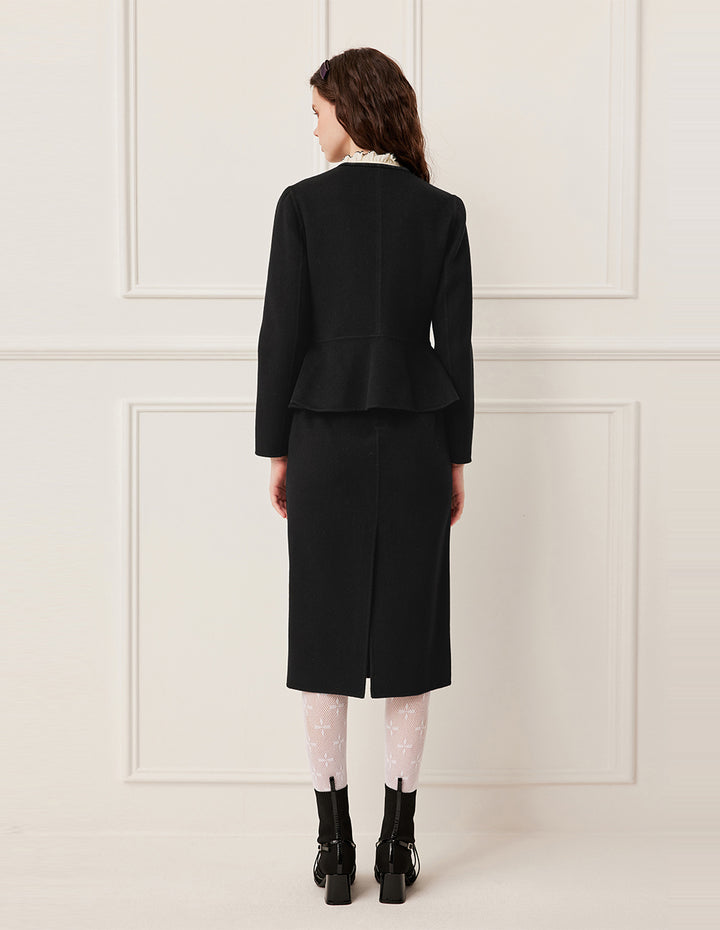 BORA AKSU Round Neck Box Cut Long Sleeve Crop Wool Tweed Jacket