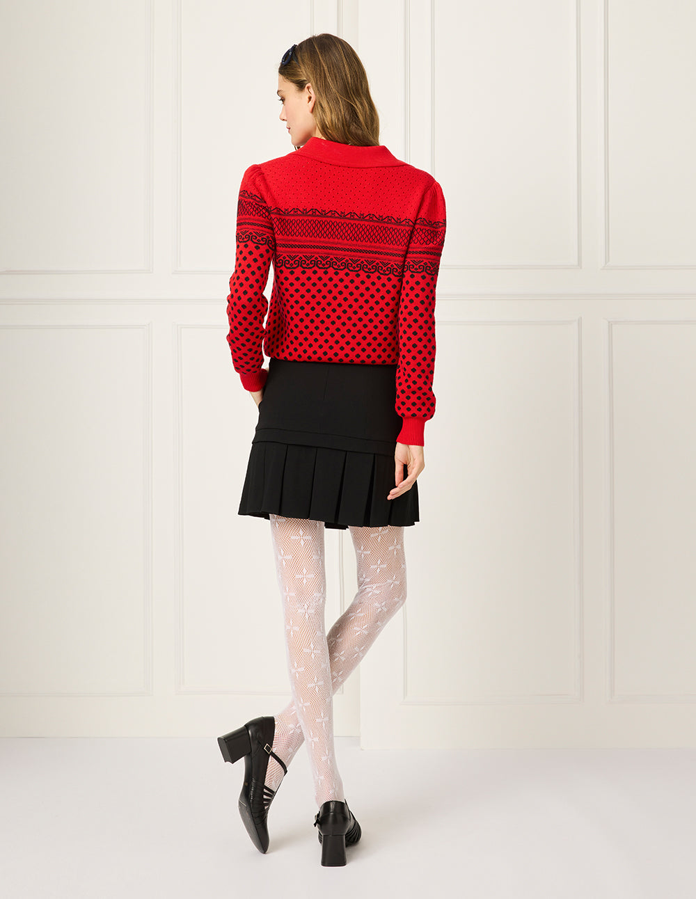 BORA AKSU Peter Pan Collar Black Polka Dot Knitted Pullover