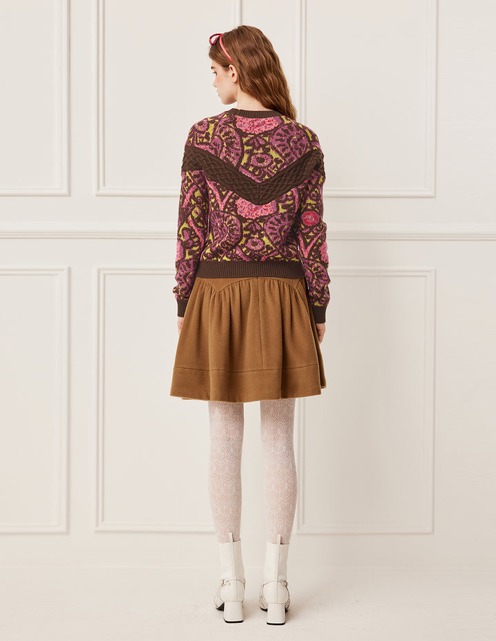 BORA AKSU Vintage High-Waisted Pleated A-Line Wool Midi Skirt