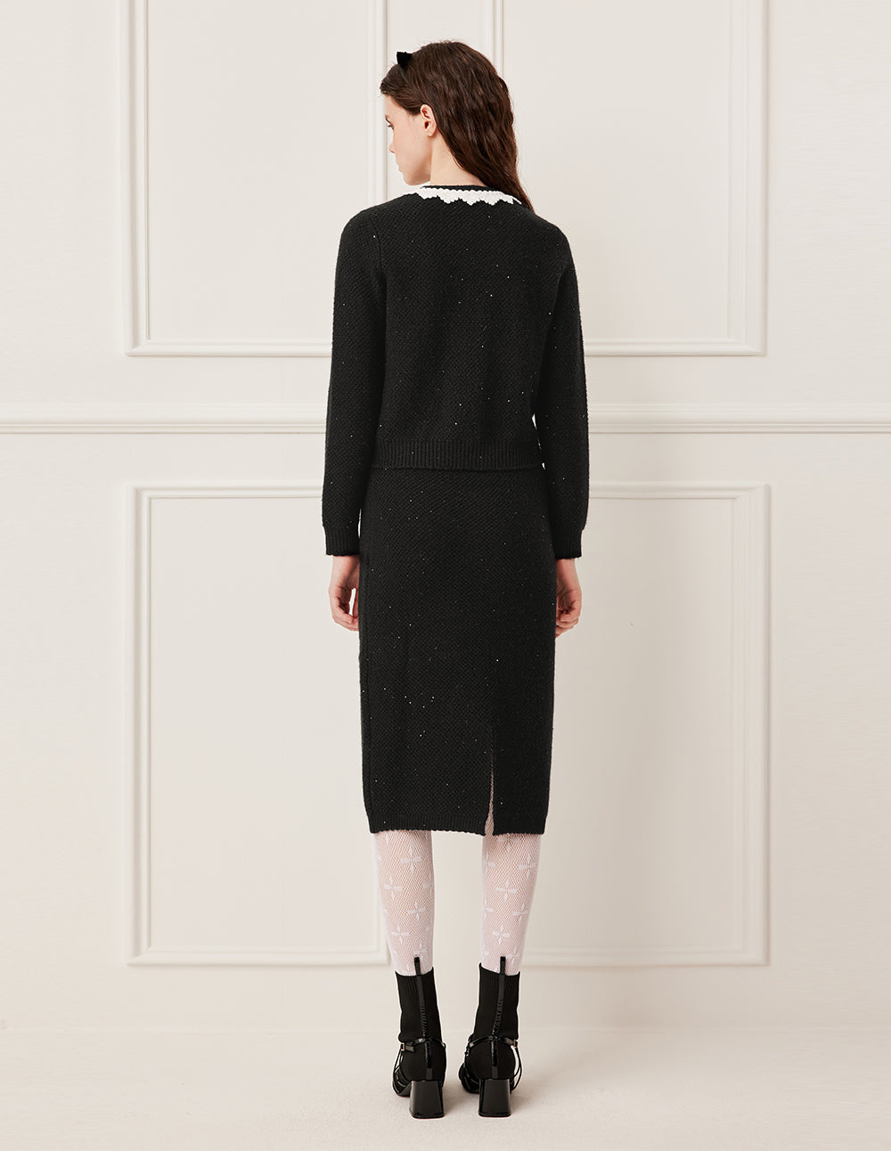 BORA AKSU Straight Fit Sequined Knee-Length Knit Skirt