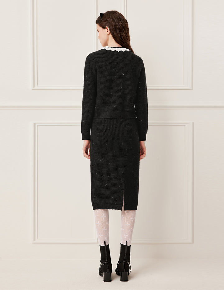 BORA AKSU Straight Fit Sequined Knee-Length Knit Skirt
