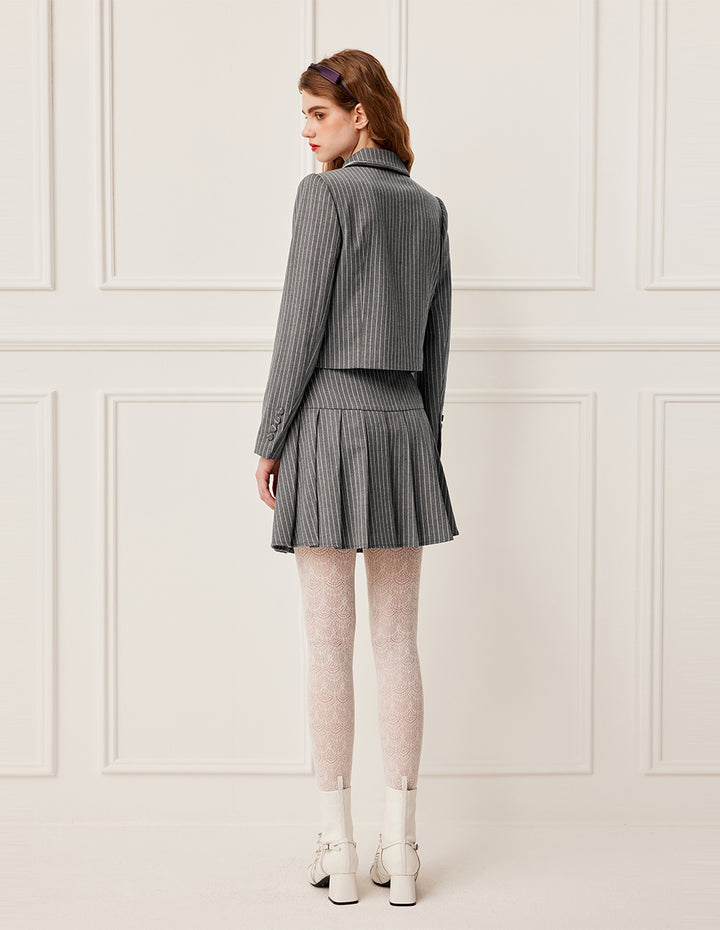 BORA AKSU A-Line High Waist Velvet Pleated Stripe Mini Skirt