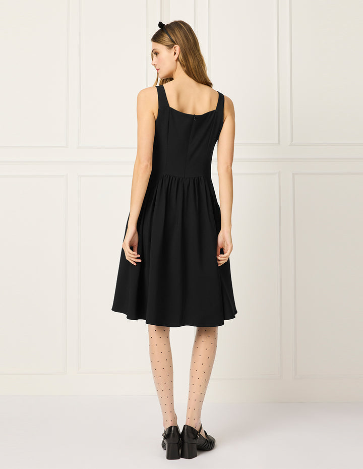 BORA AKSU Diamond-Neck Sleeveless Pin Tuck A-line Midi Dress