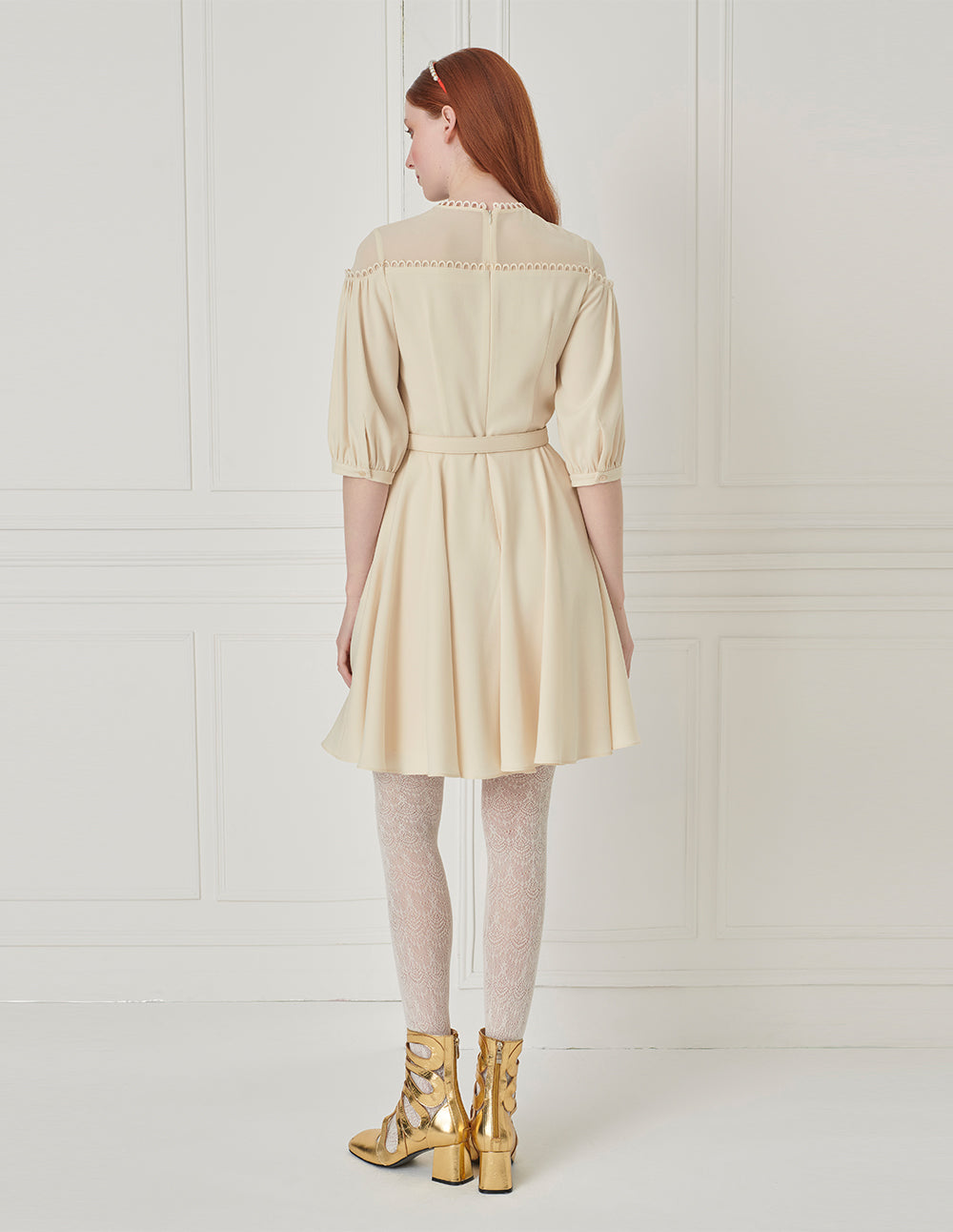 BORA AKSU Hepburn Style Acetate Patchwork Lace Trim Umbrella Dress