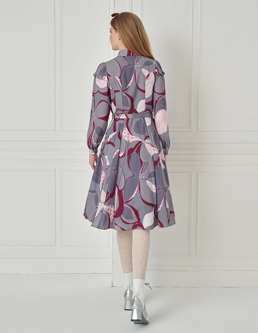 BORA AKSU Shirt-Collar Ruffled Puff Sleeve Printed Midi Dress