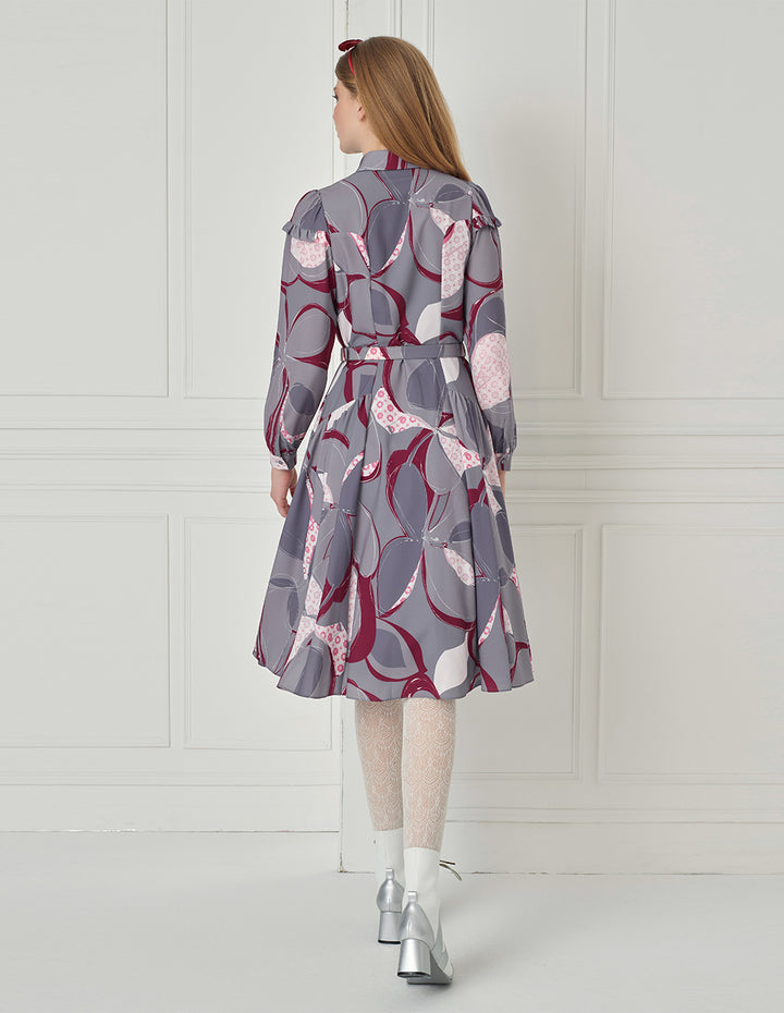 BORA AKSU Shirt-Collar Ruffled Puff Sleeve Printed Midi Dress