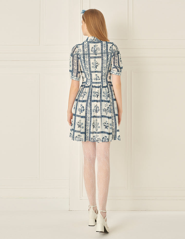 BORA AKSU Puff Sleeve Lapel Printed Dress