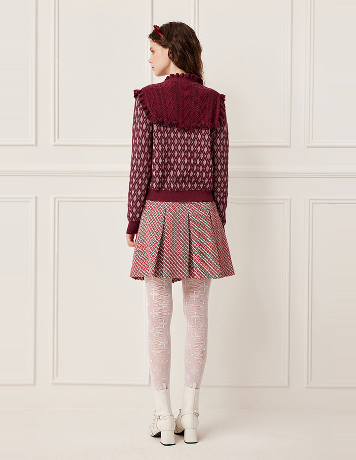 BORA AKSU Ruffled Turtleneck Cape Patchwork Double-Layer Diamond Pattern Knit Pullover