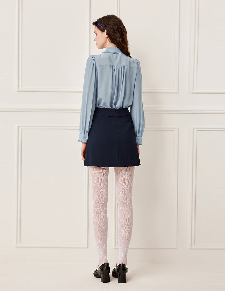 BORA AKSU Navy Blue A-Line Pleats Mini Skirt