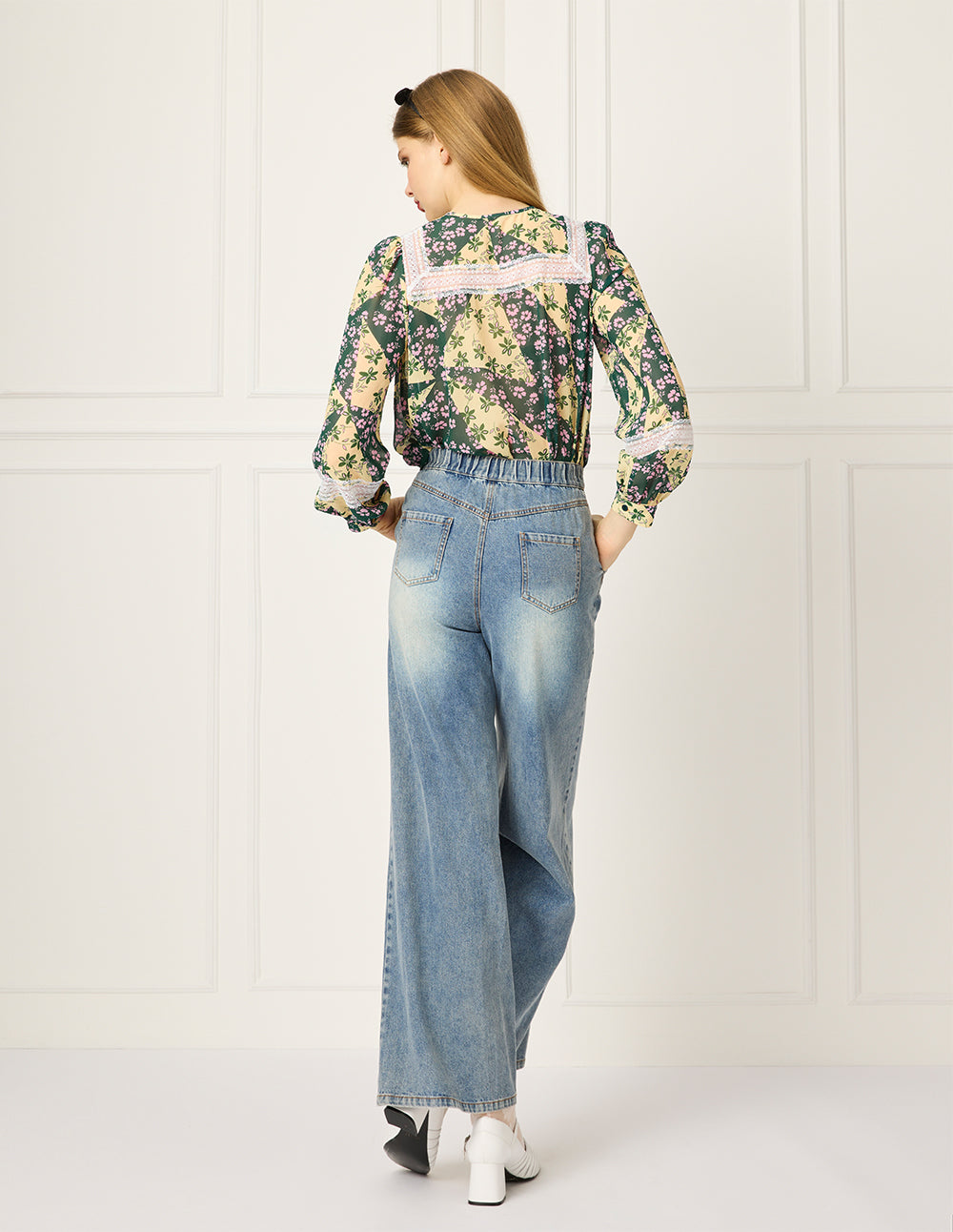BORA AKSU Bubble Sleeve Tie-Neck Floral Print Blouse