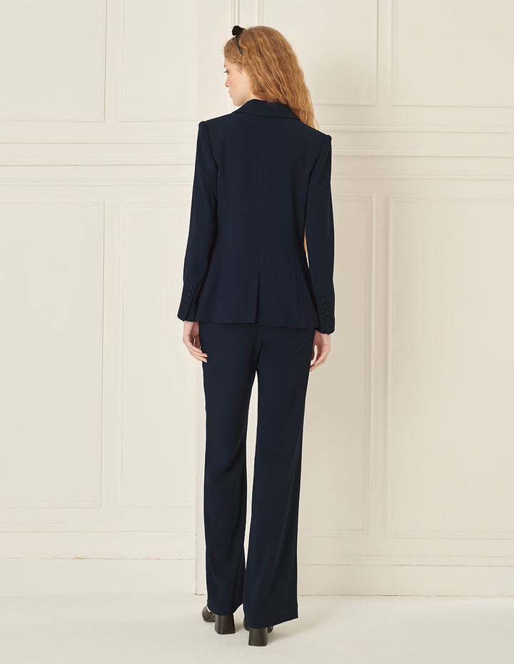 BORA AKSU Gun Lapel Front Shoulder Navy Blue Blazer