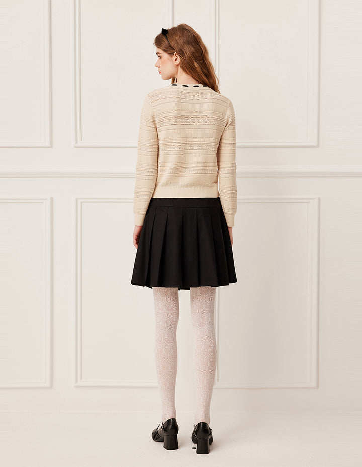 BORA AKSU Round Neck Sheer Lace Patchwork Long Sleeve Knit Pullover